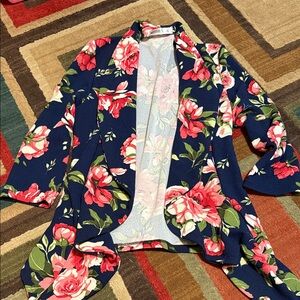 Cato Navy Floral Blazer with Pink and Green Accents